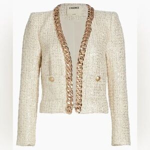 L'AGENCE Cream Blazer with Gold Chain Detail